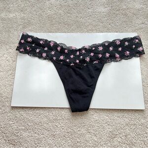 New Victoria's Secret PINK floral Print Cotton Lace trim thong panties Large L